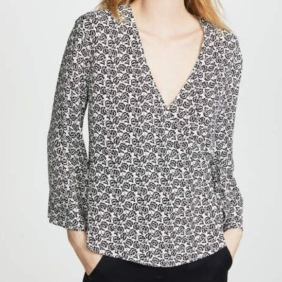 A.L.C. Ray Silk Wrap Blouse – Black & White Boho Floral – Size 4 – NWT - Picture 7 of 9